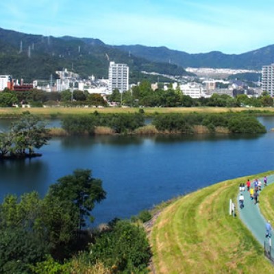 太田川のランニングロード「大芝・牛田」コース（広島市）