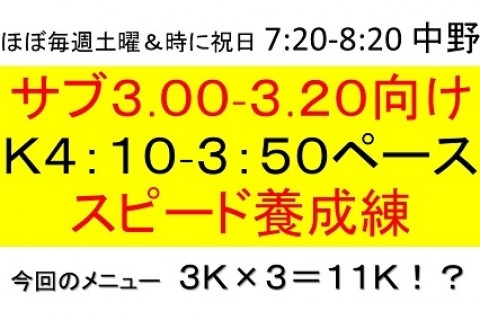 サブ3.00～3.20の為の《K4:10～K3:50スピード養成練》