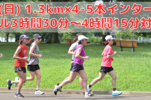 10/12(日)1.3km×4-5本インターバル走【フル3時間30分～4時間15分対象】