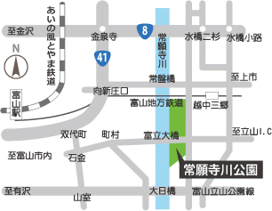 常願寺川マラソンへの近隣図を示しています。