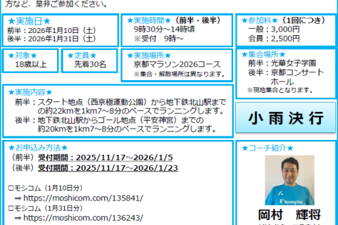 「京都マラソン2026　観光ラン」前半の部（前半：1/10実施）