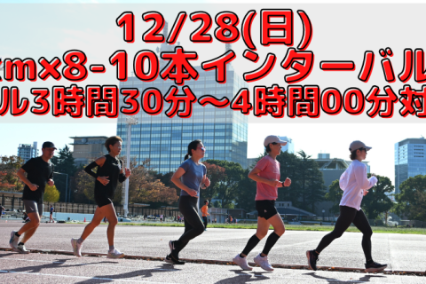 12/28(日)1km×8-10本インターバル走【フル3時間30分～4時間00分対象】
