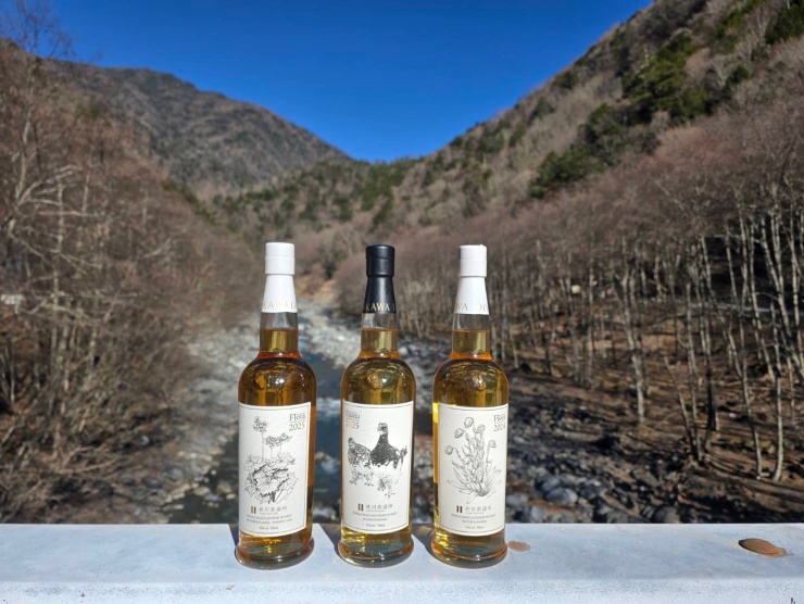 樽出し原酒3種とSINGLE MALT Dessin Series Flora 2025をご用意いただき実際に飲み比べながら、 井川蒸溜所ウイスキーを紐解