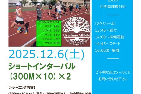 【フルマラソンに向けたスピード練習】ショートインターバル(300ｍ×10)2セット