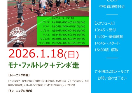 【鳥栖ロードレースに向けて】モナ・ファルトレク＋テンポ走2ｋｍ&times;3＠サンライズパーク