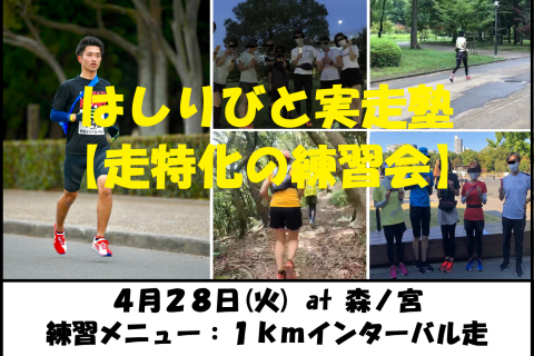 4/28【森ノ宮/火曜ナイト/練習会】はしりびと実走塾『新シーズンに向けて心肺強化：1kmIV走』
