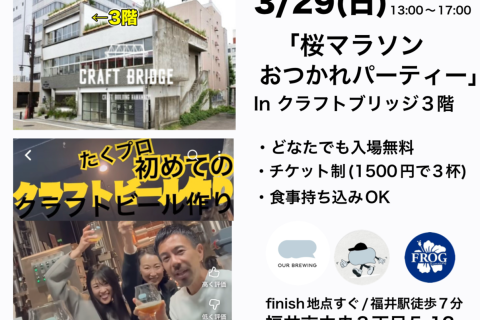 【入場無料/予約無し】3/29(日)13:00-17:00ふくい桜マラソン打ち上げパーティ