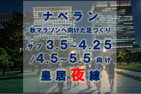 ●ナベラン3ヵ月プラン【秋マラソン足づくり練│火曜19:30】サブ3.5・3:45・4・4:15