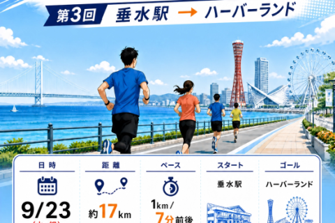 【7時30分スタート】9/23(水祝)神戸マラソン試走会 3分割【垂水～ハーバーランド】
