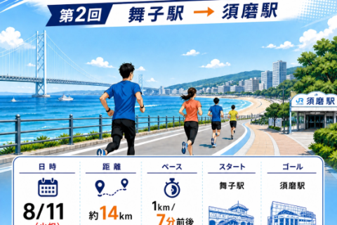 【7時30分スタート】8/11(火祝)神戸マラソン試走会 3分割【舞子～須磨】