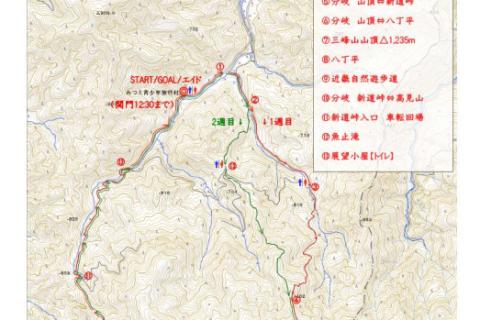 三峰山　周回コース　18km　①不動滝　②中尾根
