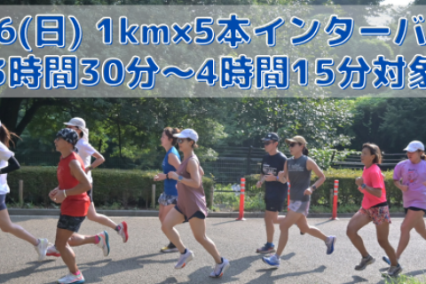 7/26(日)1km×5本インターバル走【フル3時間30分～4時間15分対象】