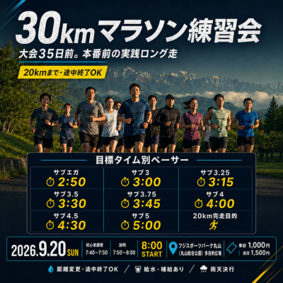 【9月20日】マラソン練習会30km　inフジスポ