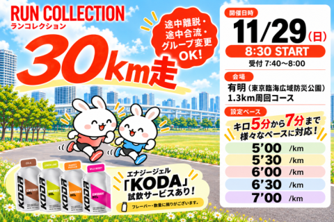 【11/29（日）】ランコレクション 30㎞走@有明｜KODAエナジージェルが試せる